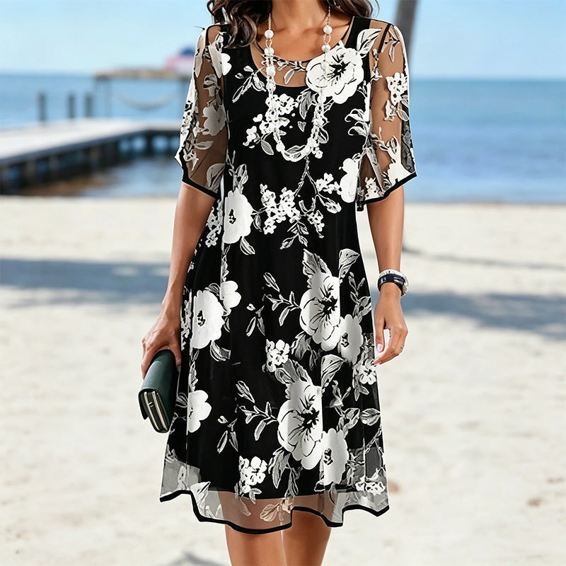 Elegante chiffonjurk voor dames met bloemenpatroon