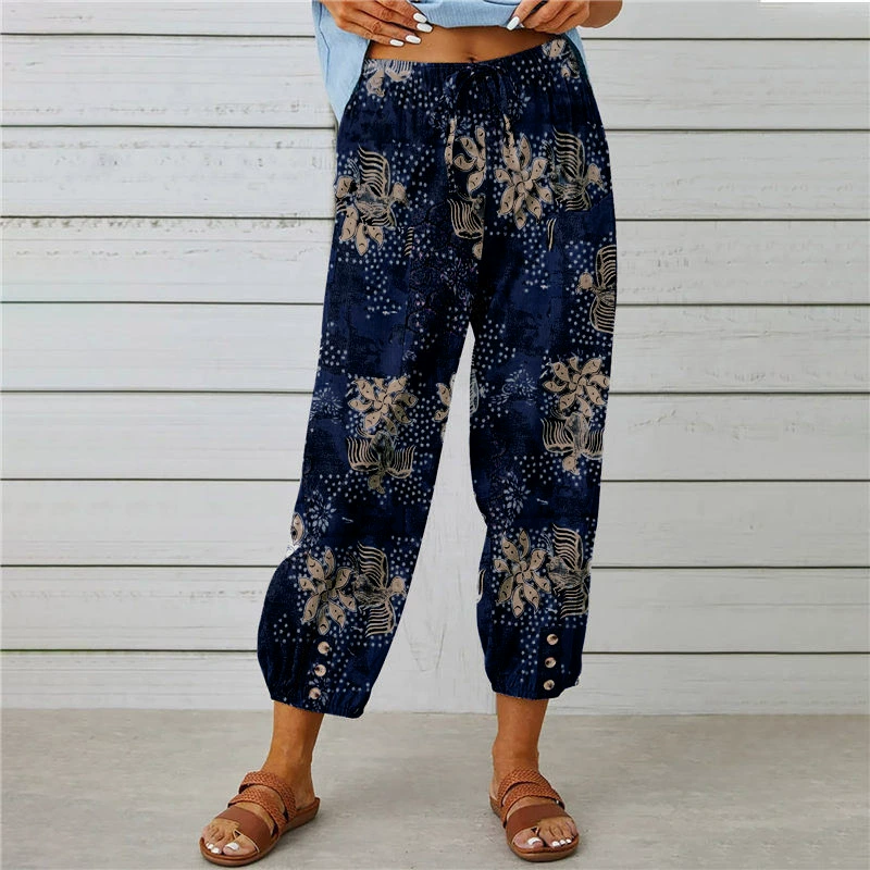 Joggingbroek in vintage-stijl met bloemenprint en hoge taille