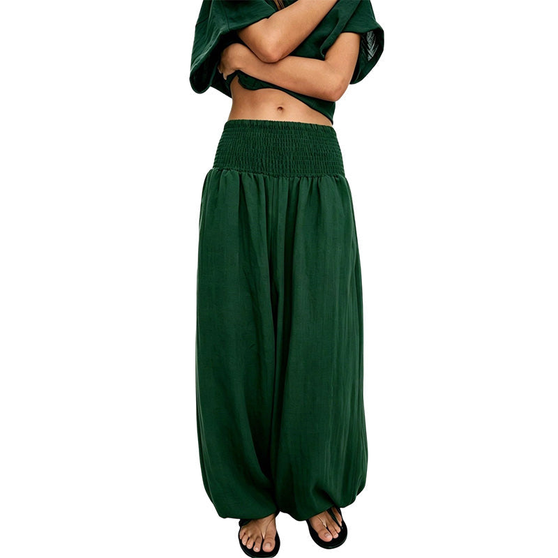 Casual sarouelbroek voor dames met gerimpelde elastische tailleband
