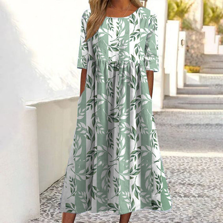 Saadia - Jurk met print, korte mouwen en zak