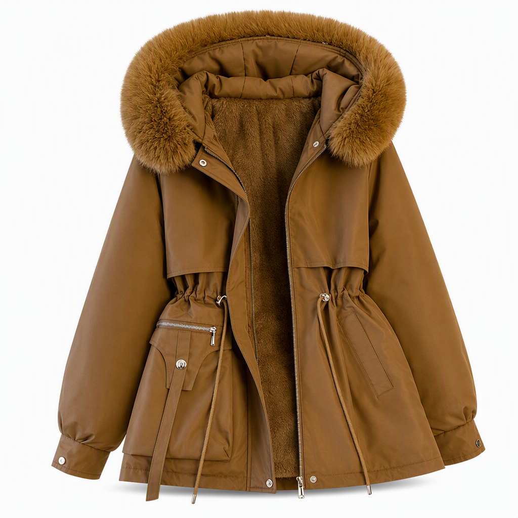 Gewatteerde parka voor dames van imitatiebont voor de winter