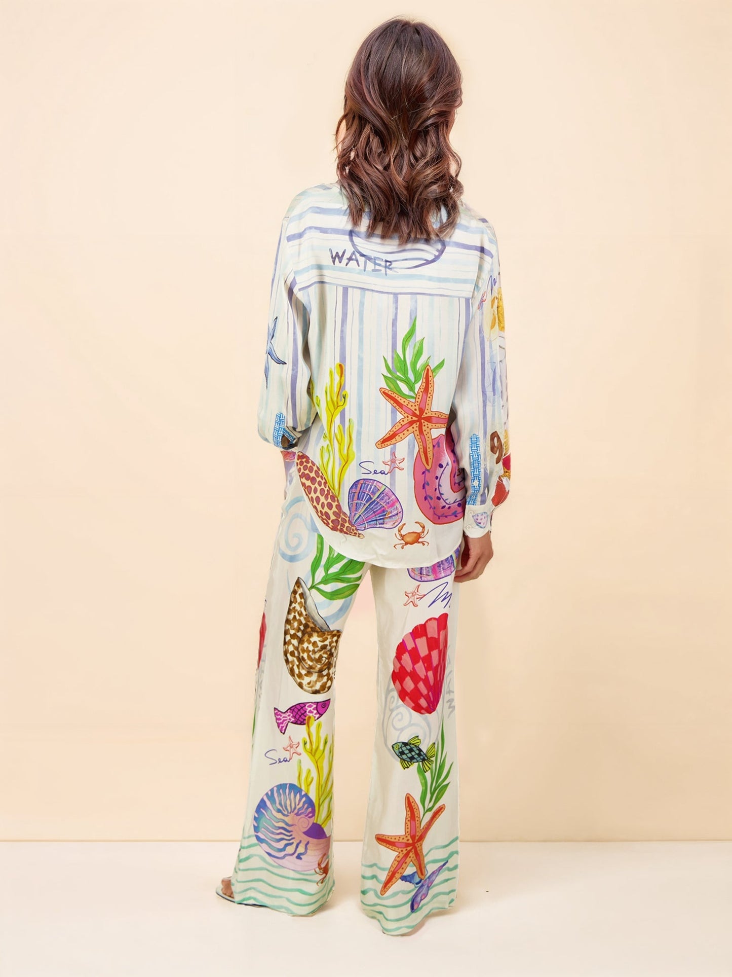 Ocean Theme Print Lange Mouw Colbert