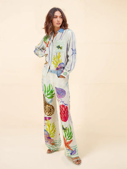 Ocean Theme Print Lange Mouw Colbert