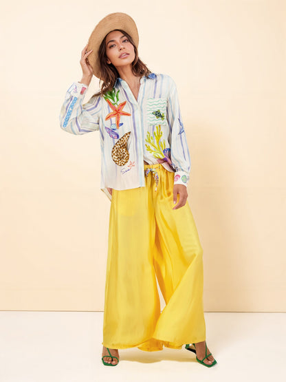 Ocean Theme Print Lange Mouw Colbert