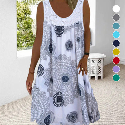 Breezia™ – Zomerse Mouwloze Jurk met Print en Kantdetails voor Dames