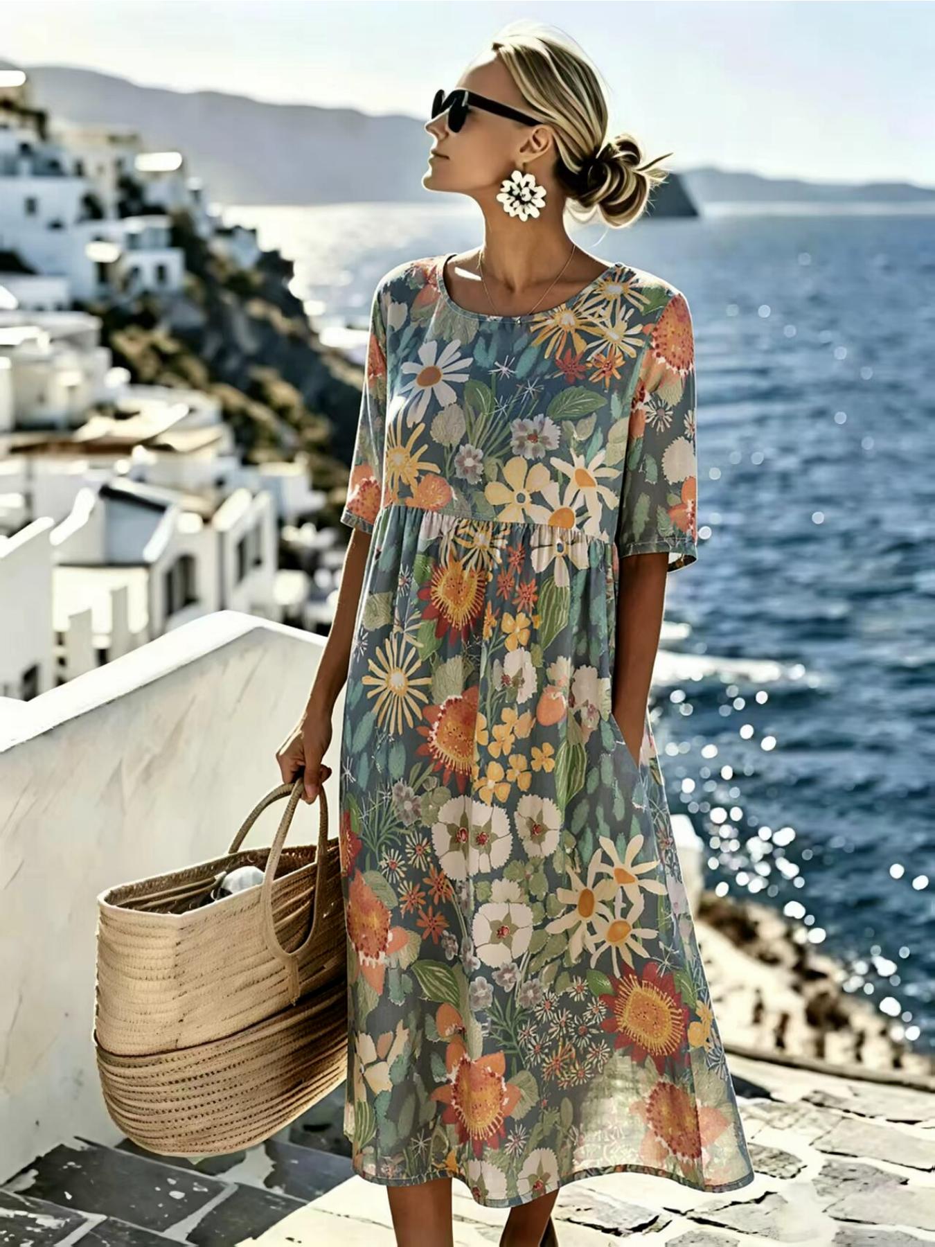 Melissa | Elegante Midi Jurk met Bloemen voor de Zomer