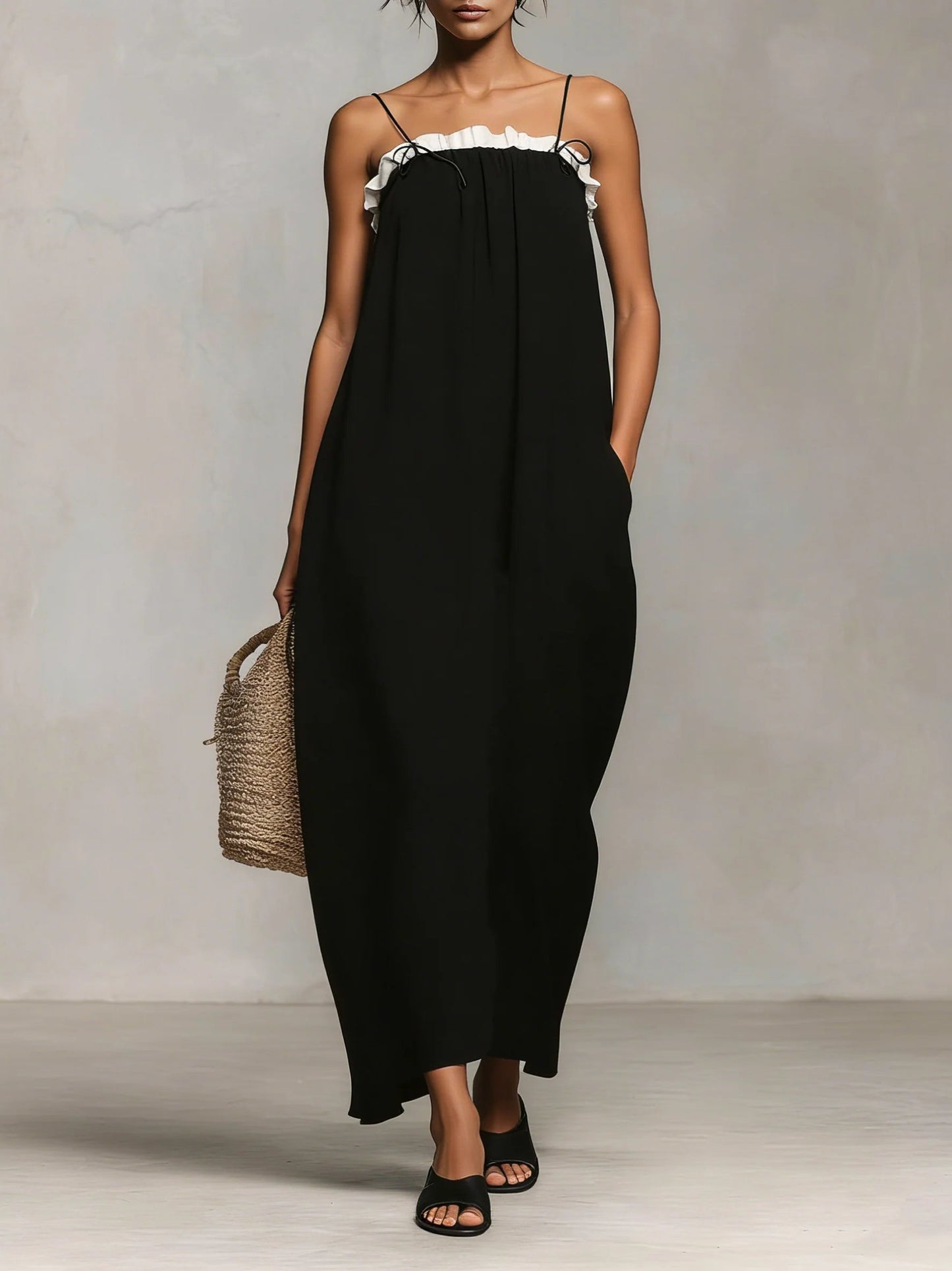 Mirelle™ | Maxi Jurk met Kleurblokken en Dunne Bandjes
