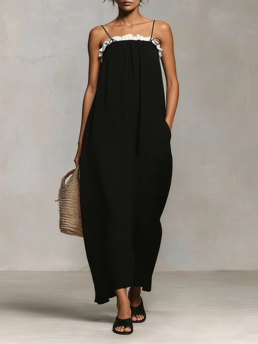 Mirelle™ | Maxi Jurk met Kleurblokken en Dunne Bandjes