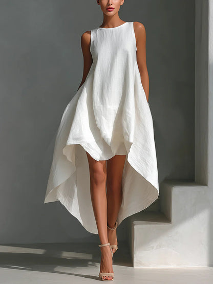 Katy | Witte Linnen Asymmetrische Jurk