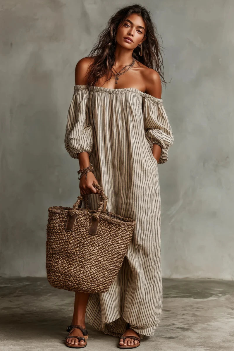 Alyssa | Off-Shoulder Linnenmix Maxi Jurk