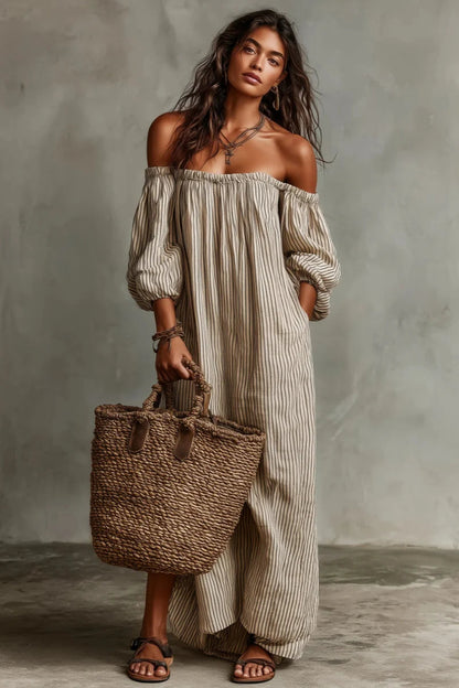 Alyssa | Off-Shoulder Linnenmix Maxi Jurk