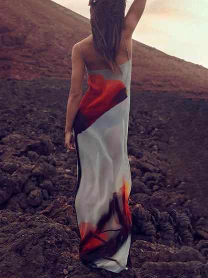 Vakantie Abstract Tulp Print Slip H-Lijn Maxi Jurk