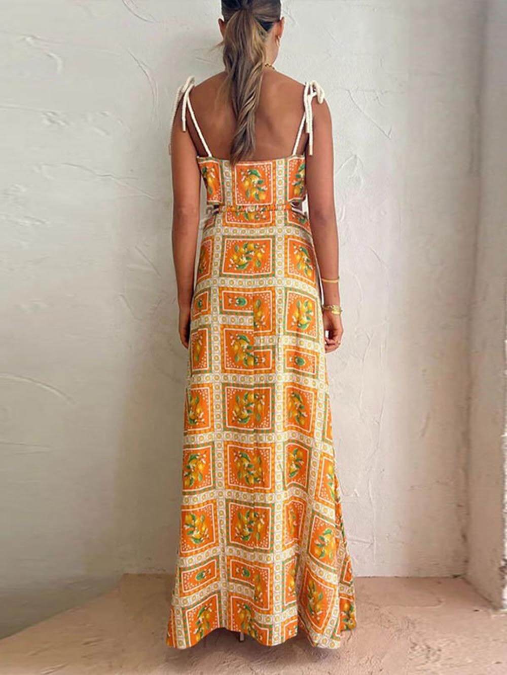 Unieke Lemon Print Spaghetti Jurk