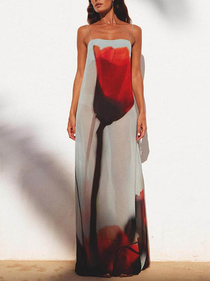 Vakantie Abstract Tulp Print Slip H-Lijn Maxi Jurk