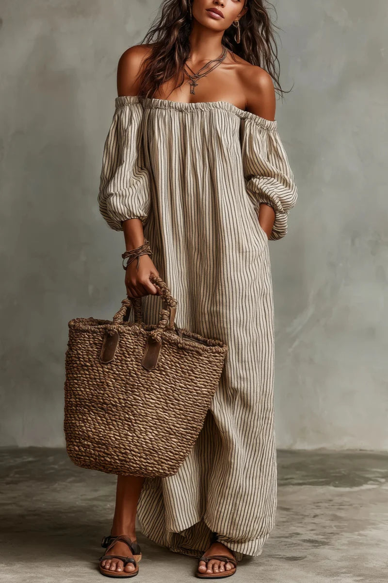 Alyssa | Off-Shoulder Linnenmix Maxi Jurk