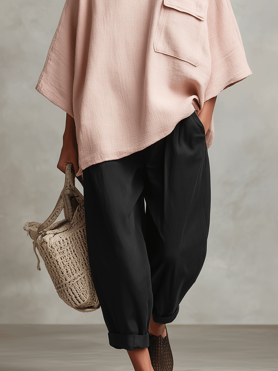 Dames Roze Bohemian Tie Pocket Rechte Pantalon Twee-delige Set MDA0414I7I
