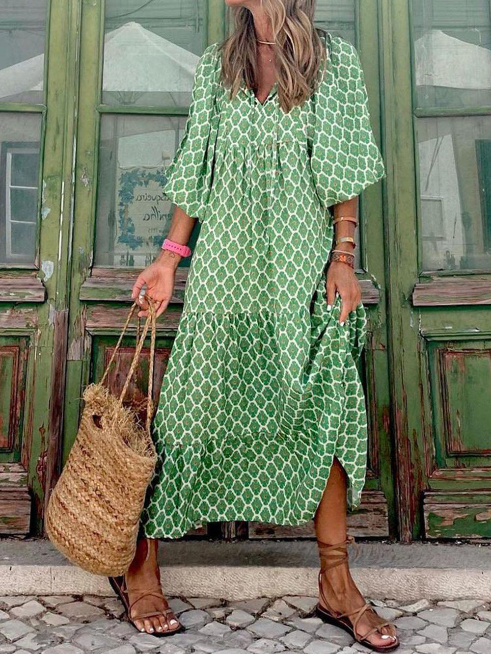 Bohemian Gedrukt Maxi Jurk