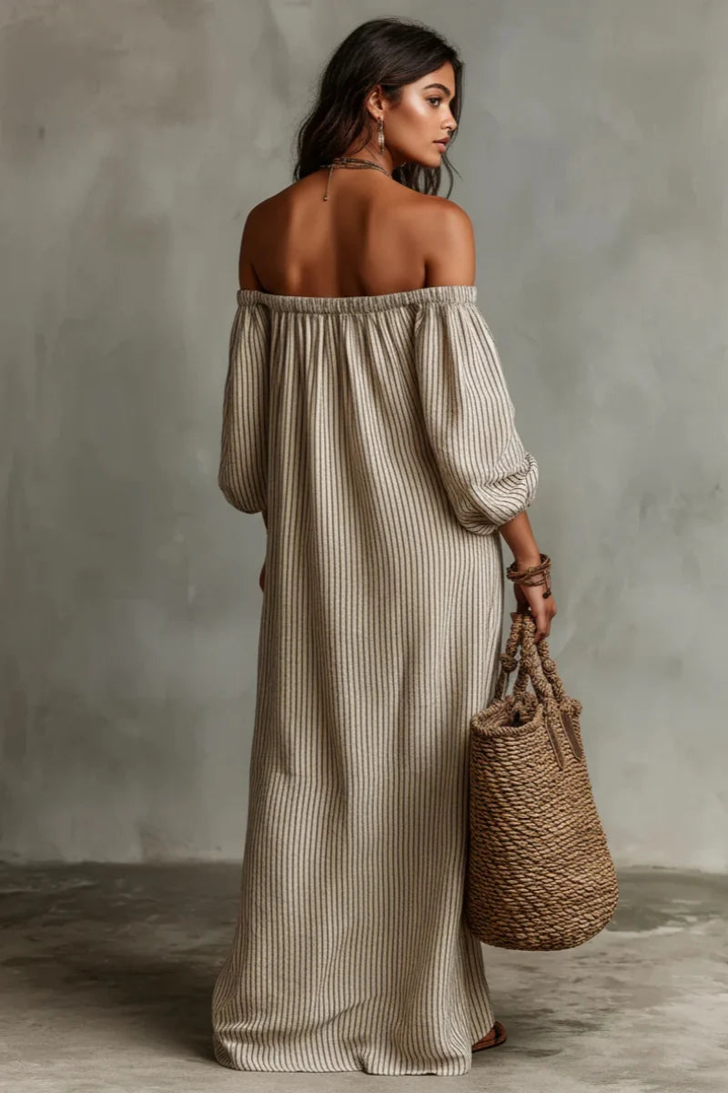 Alyssa | Off-Shoulder Linnenmix Maxi Jurk