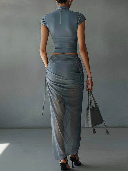 Querida | Compleet met Korte Top en Drapeerrok in Transparante Mesh