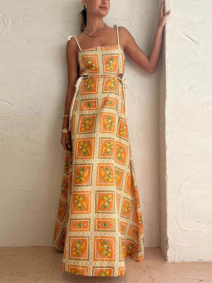 Unieke Lemon Print Spaghetti Jurk