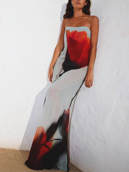 Vakantie Abstract Tulp Print Slip H-Lijn Maxi Jurk