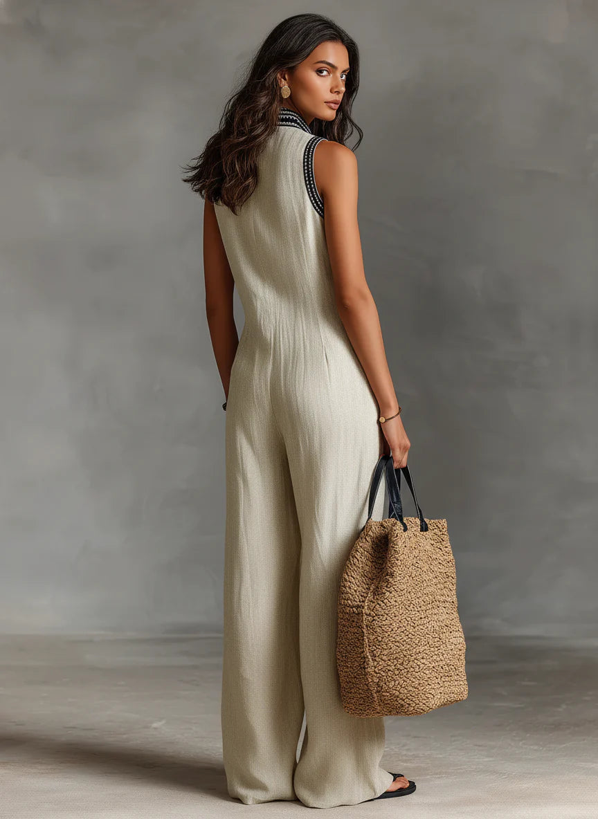 Kayla | Bella Mediterranea Geborduurde Linnen Jumpsuit