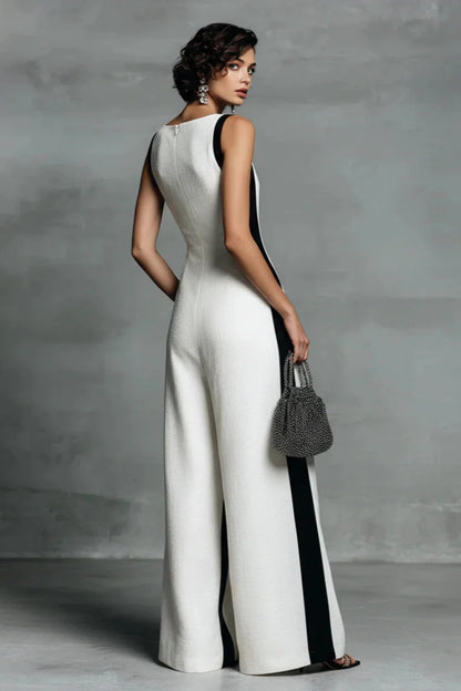 Emma | Zwart & Wit Contrast Stripe Mouwloze Jumpsuit