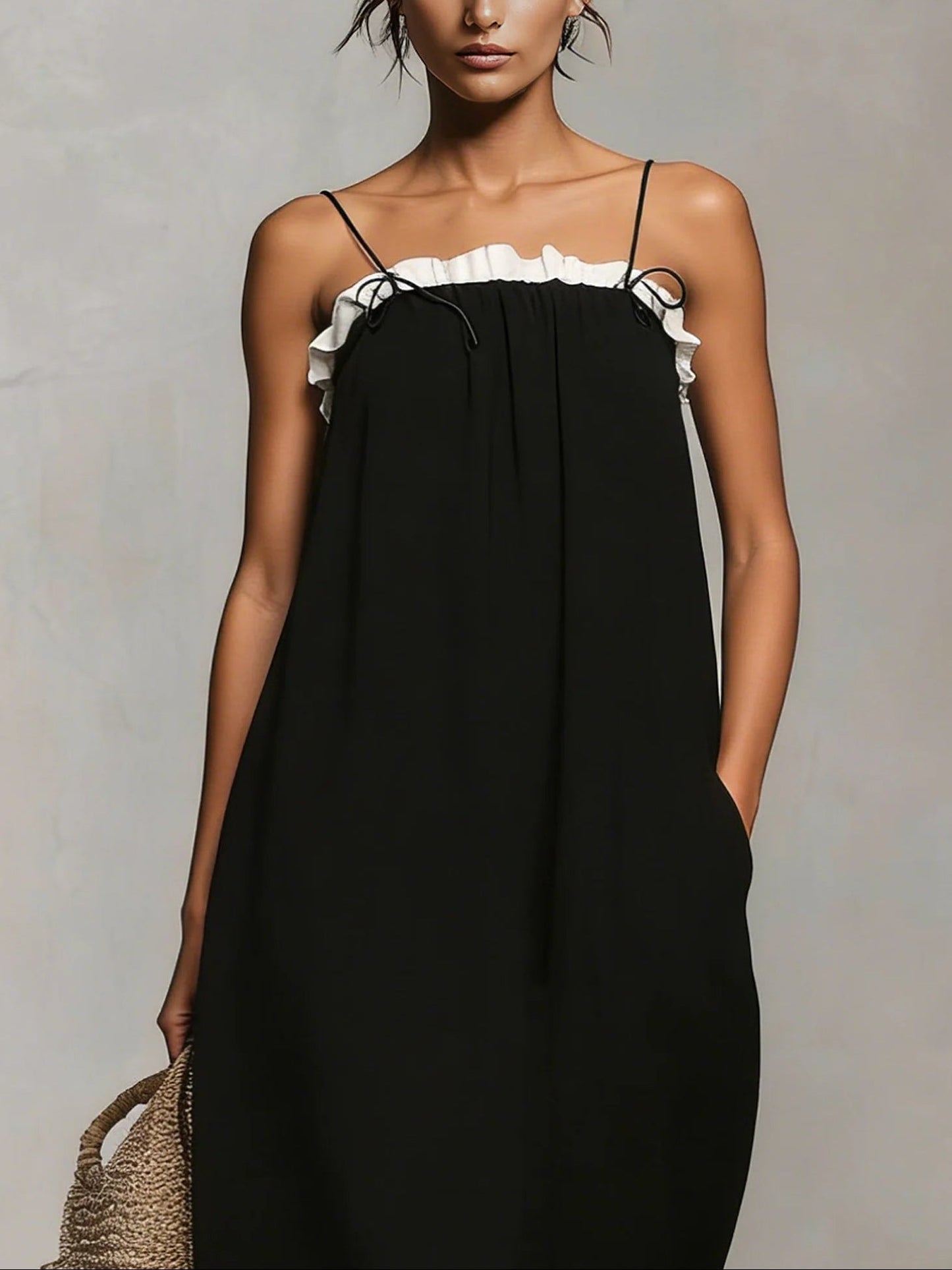 Mirelle™ | Maxi Jurk met Kleurblokken en Dunne Bandjes