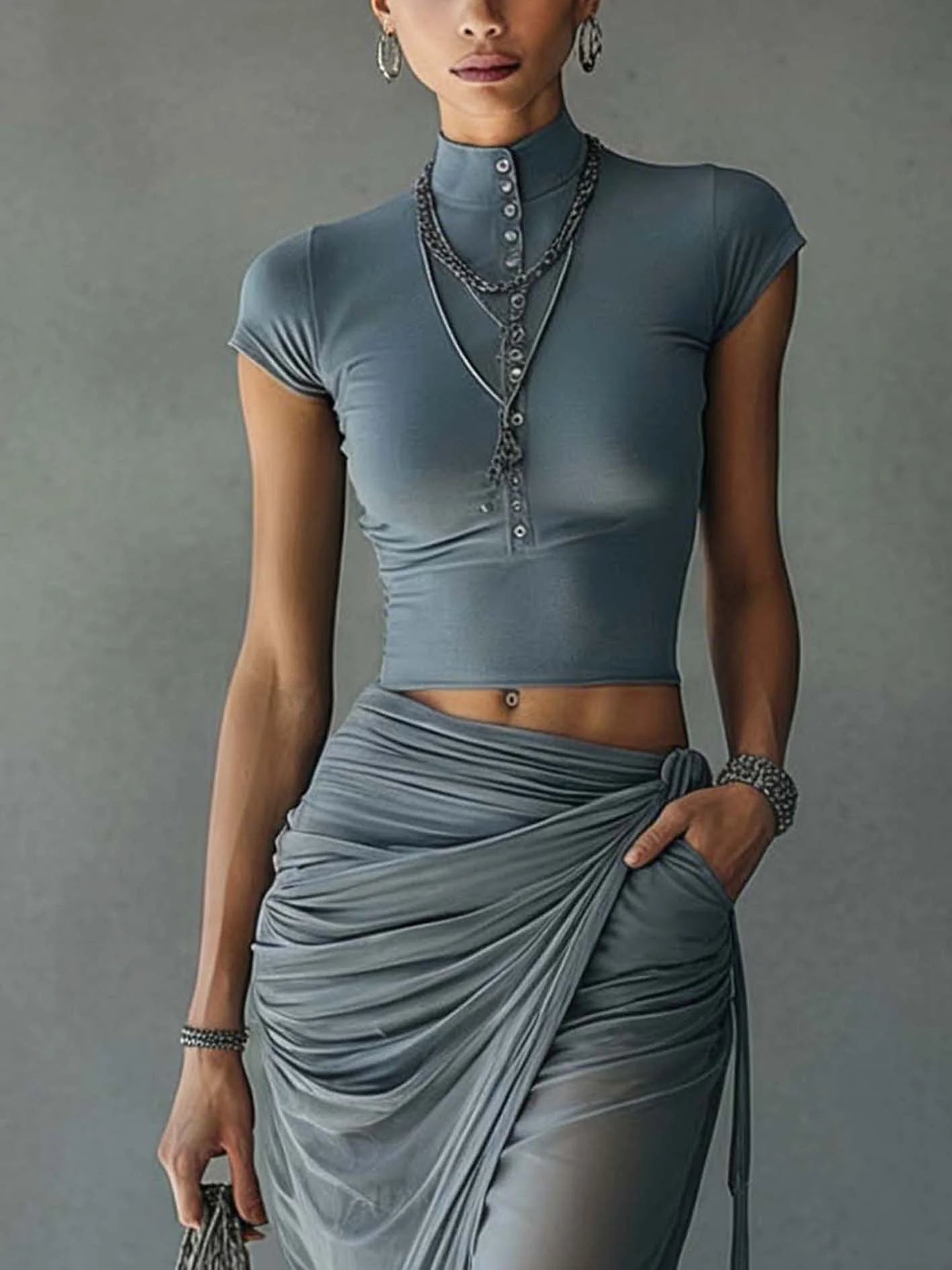 Querida | Compleet met Korte Top en Drapeerrok in Transparante Mesh