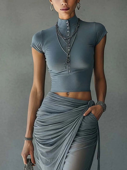 Querida | Compleet met Korte Top en Drapeerrok in Transparante Mesh