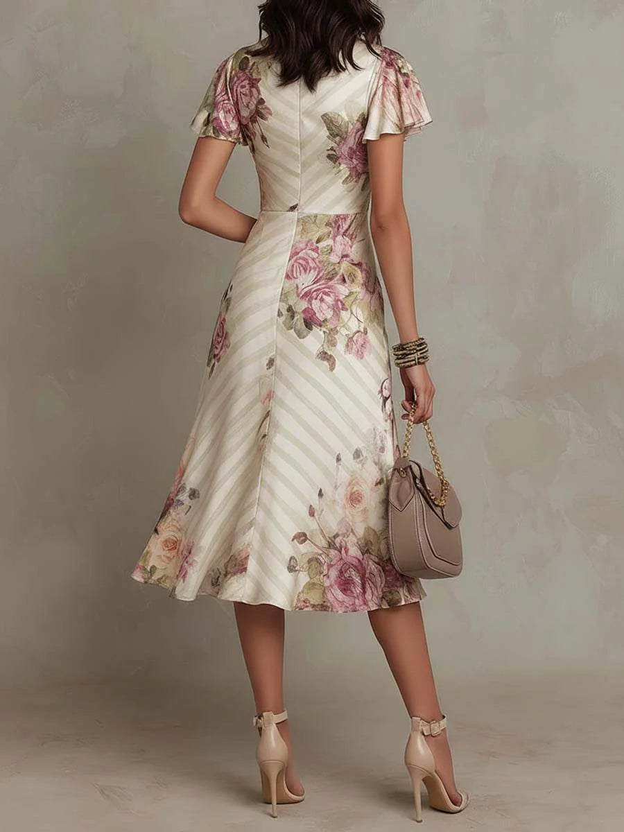 Alba | Elegante midi-jurk met retrobloemenprint