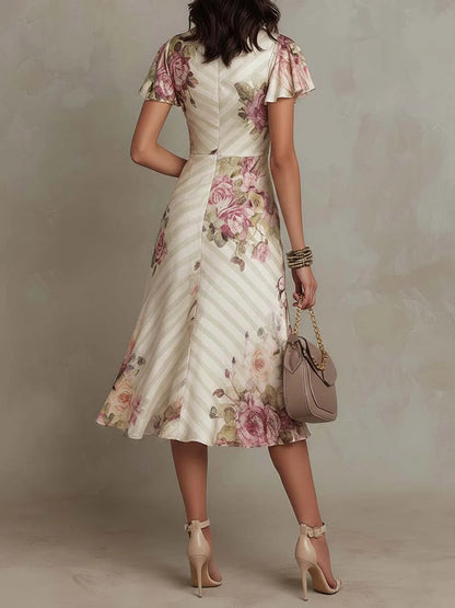Alba | Elegante midi-jurk met retrobloemenprint