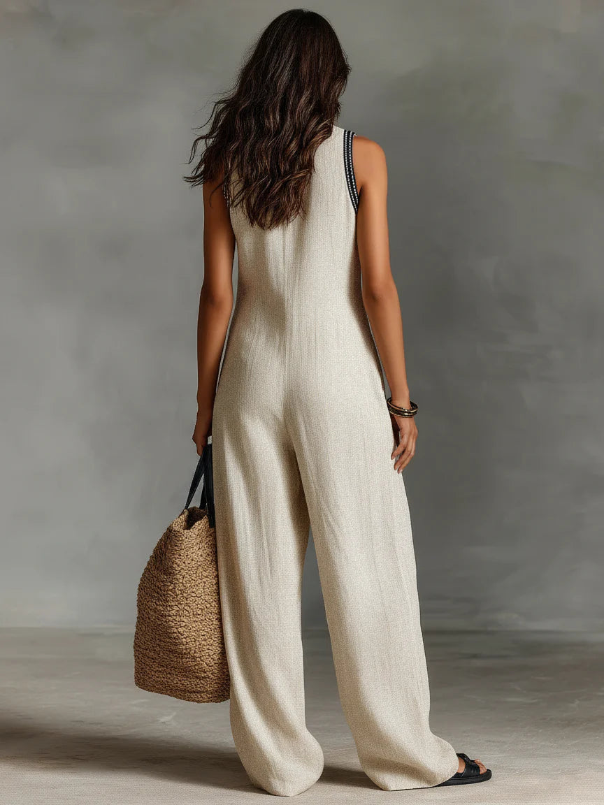 Kayla | Bella Mediterranea Geborduurde Linnen Jumpsuit