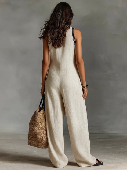 Kayla | Bella Mediterranea Geborduurde Linnen Jumpsuit