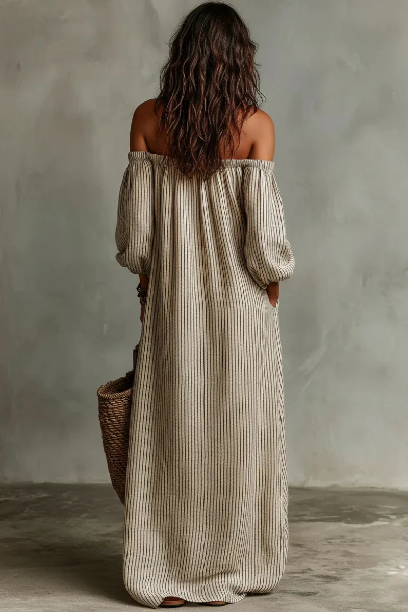 Alyssa | Off-Shoulder Linnenmix Maxi Jurk