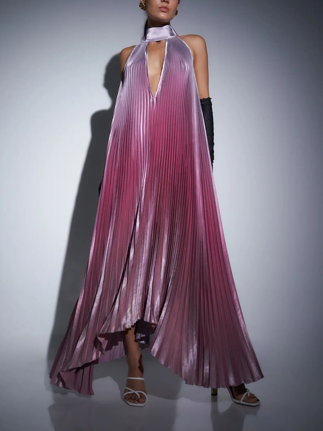 Stijlvolle Plissé Halternek Strapless Midi Jurk