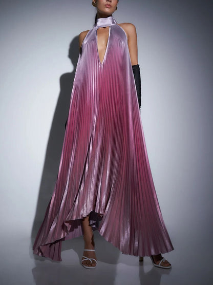 Stijlvolle Plissé Halternek Strapless Midi Jurk