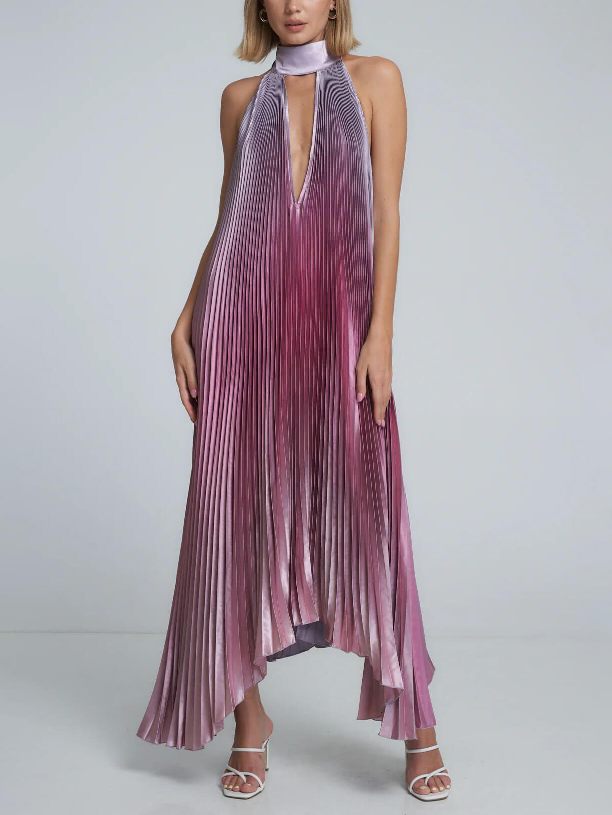 Stijlvolle Plissé Halternek Strapless Midi Jurk