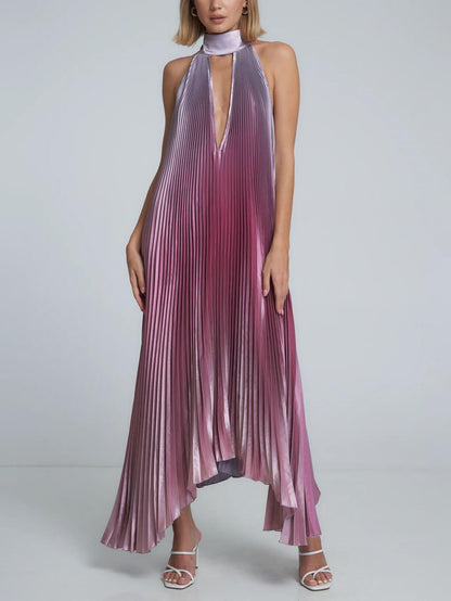 Stijlvolle Plissé Halternek Strapless Midi Jurk