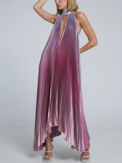 Stijlvolle Plissé Halternek Strapless Midi Jurk