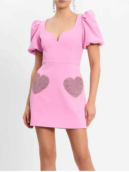 Elegant en Zoet Puff Sleeve Sequin Avondjurk