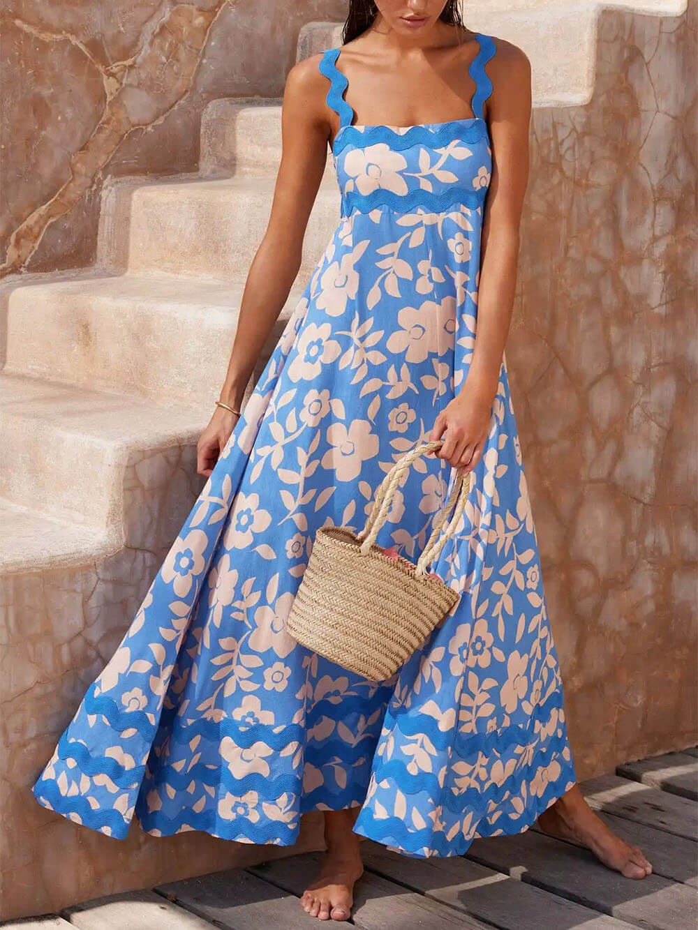 Geprinte Maxidress met Vierkante Halslijn