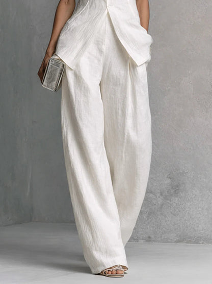 Dylan | Witte Linnen-Katoen Mouwloze Top & Wijde Pantalon Set