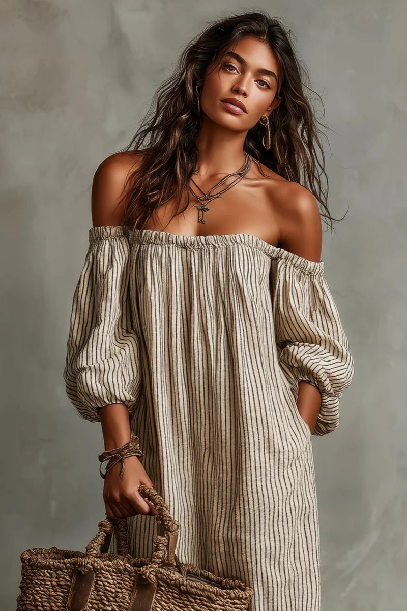 Alyssa | Off-Shoulder Linnenmix Maxi Jurk