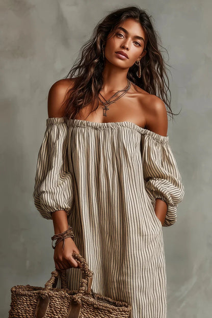 Alyssa | Off-Shoulder Linnenmix Maxi Jurk
