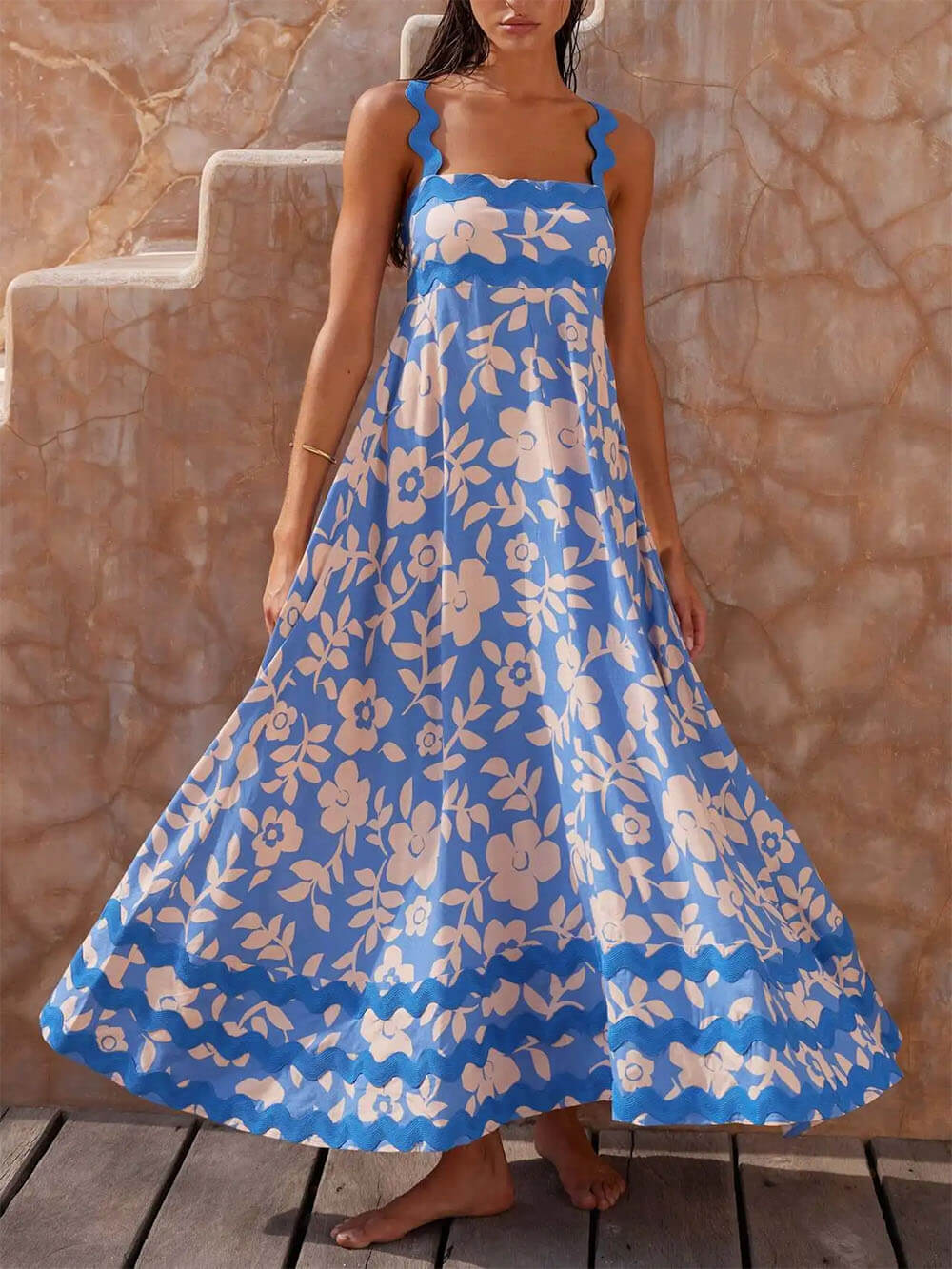 Geprinte Maxidress met Vierkante Halslijn