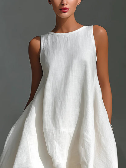 Katy | Witte Linnen Asymmetrische Jurk