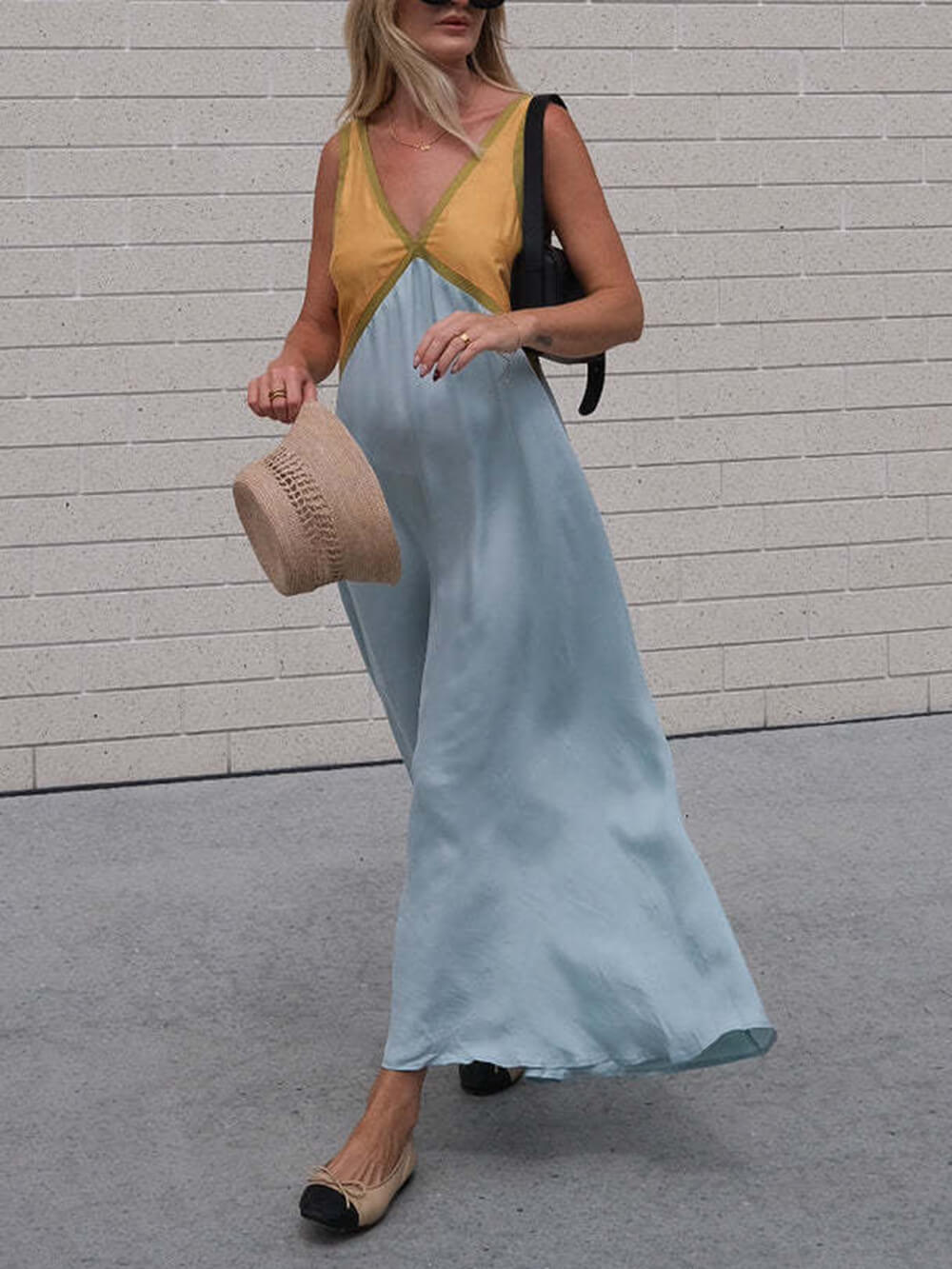 Splicing Chic V-hals Contrasterende Kleur Jurk