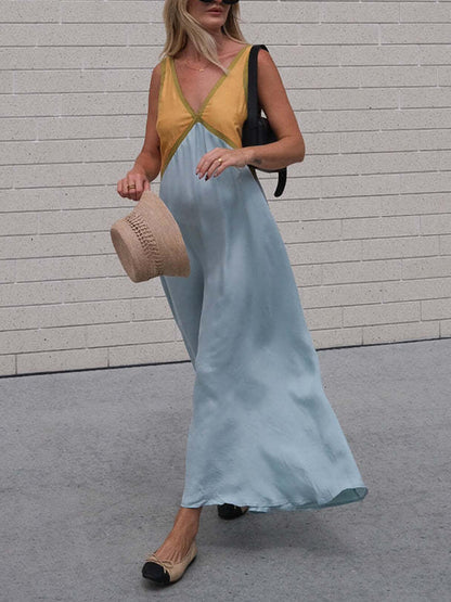 Splicing Chic V-hals Contrasterende Kleur Jurk