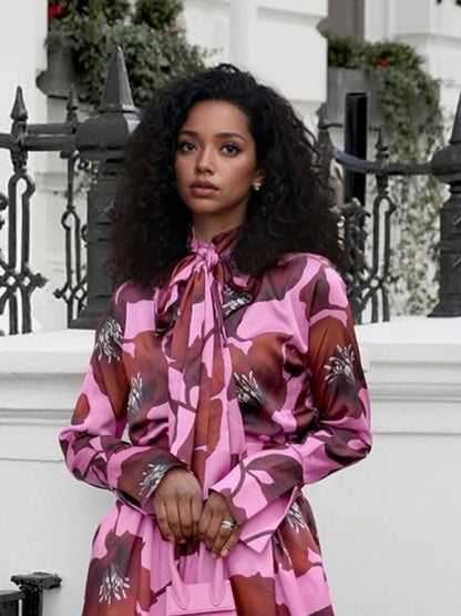 Unieke Bloemenprint Strik-Voorkant Losse Shirt